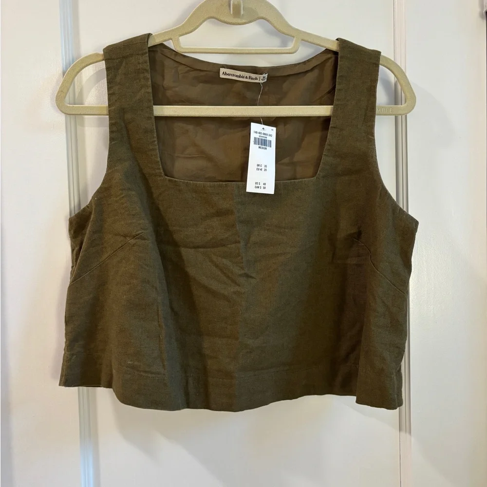 Abercrombie & Fitch Olive Linen Crop Top - Picture 1 of 4